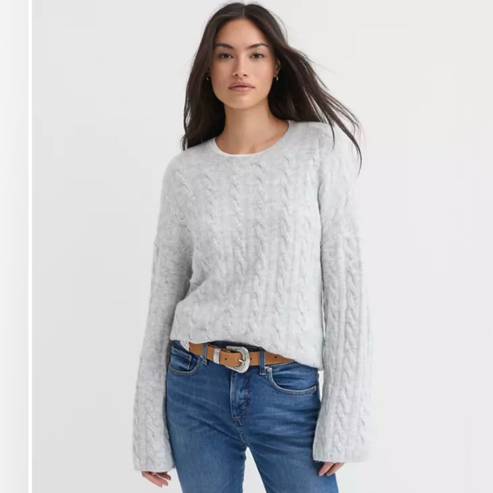 LOFT Heathered Wide Sleeve Cable Sweater‎ in Sleek Grey Heather Size XL NWT